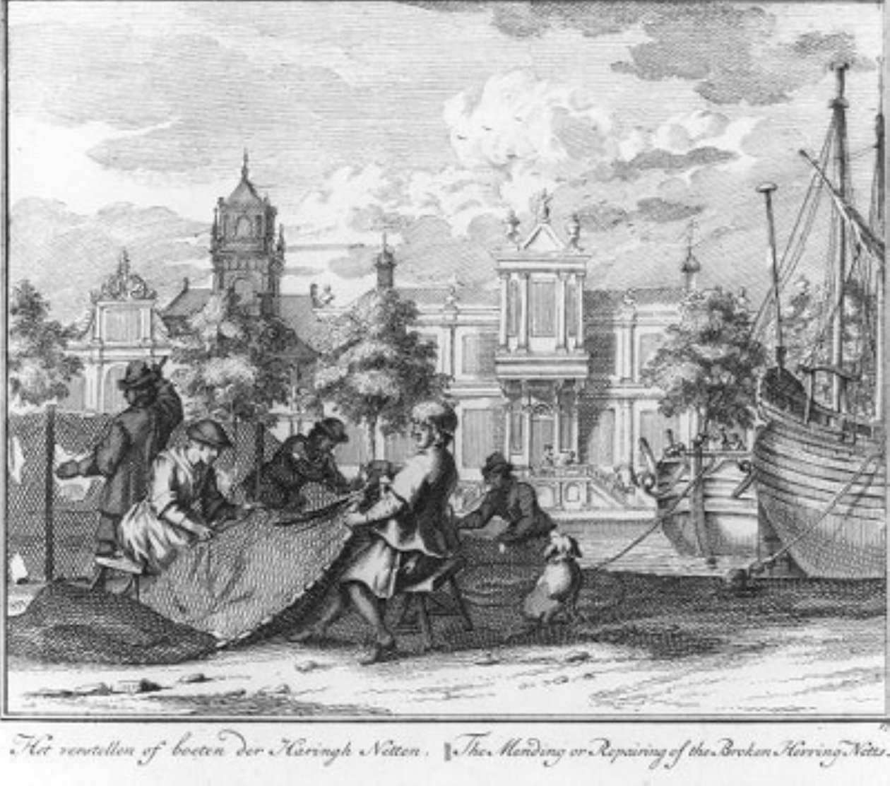 «La reparación o remiendo de las redes de arenques» (n.º 17 de la serie sobre la pesca del arenque) de Adolf van der Laan