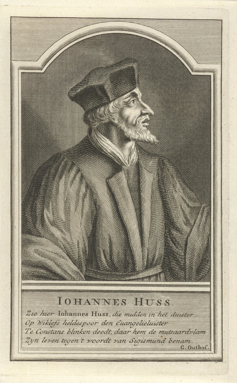 Retrato de John Hus, c. 1710 de Adolf van der Laan