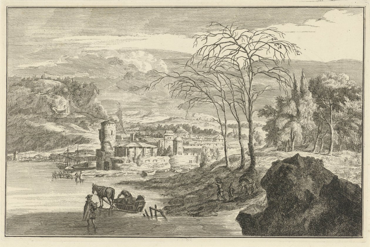 Paisaje de invierno con vistas a una ciudad. Paisajes italianos y alemanes (título de la serie) de Adolf van der Laan