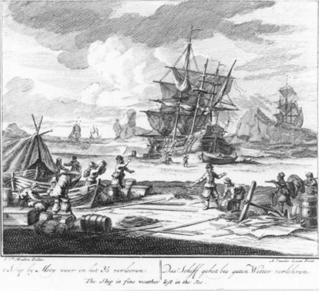 "El barco perdido en el hielo con buen tiempo" (n.º 12 de la serie sobre la caza de ballenas) de Adolf van der Laan