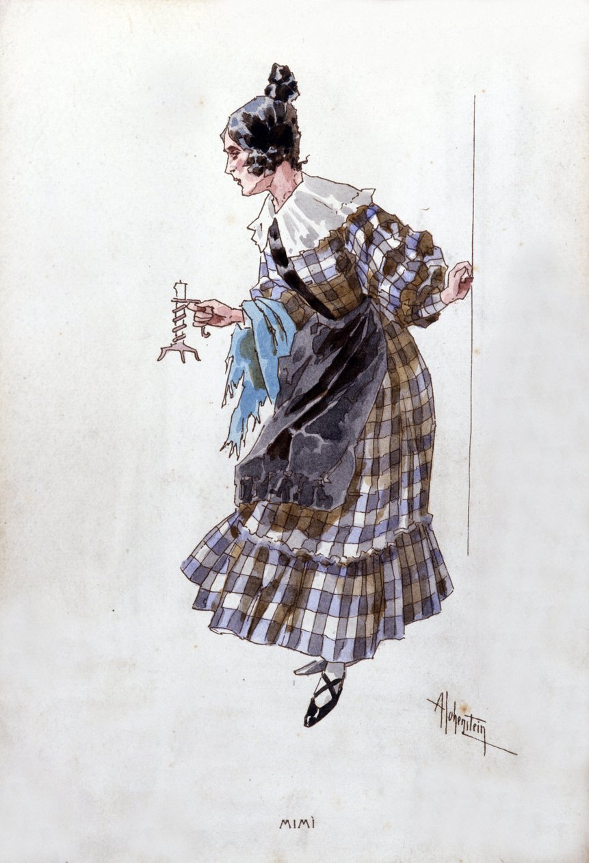Vestuario del personaje de Mimi para la opera La Boheme de Giacomo Puccini 1858 1924 Acuarela de Adolfo Hohenstein