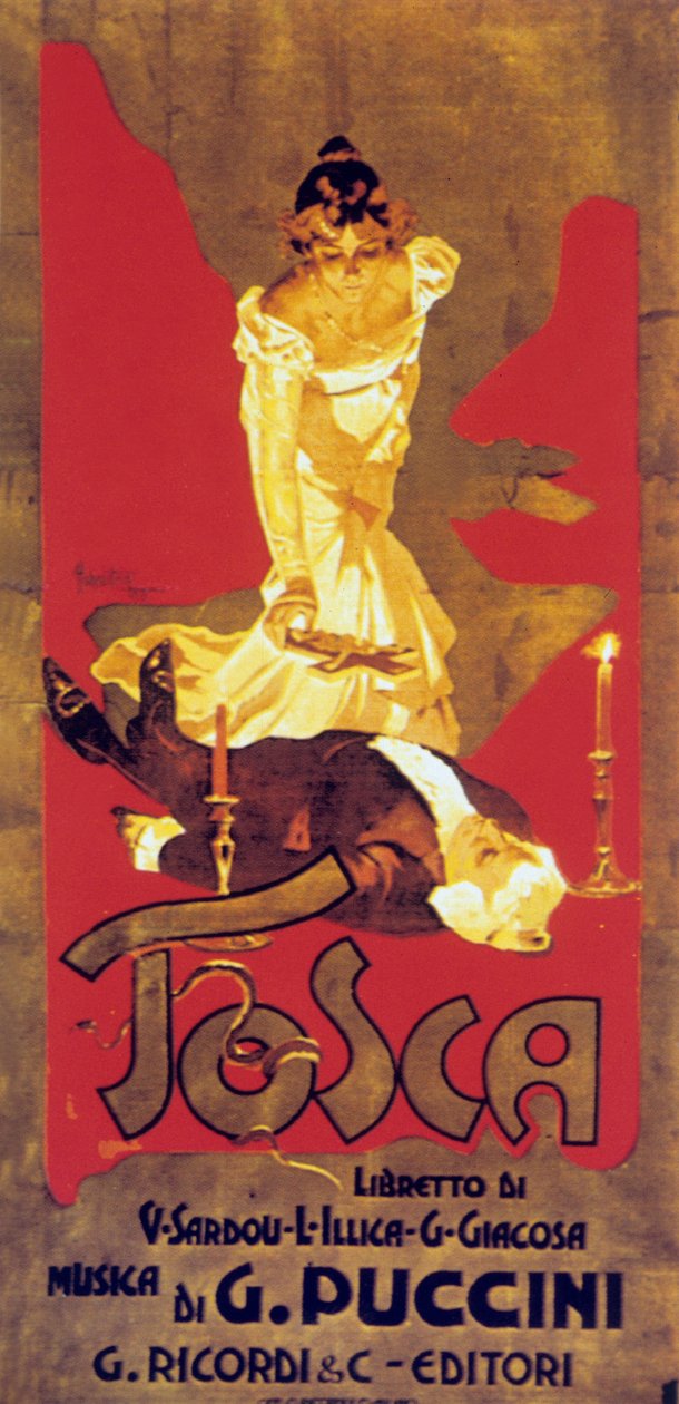 Portada de Adolf Hohenstein de la partitura de la ópera Tosca de GiacomoPuccini de Adolfo Hohenstein