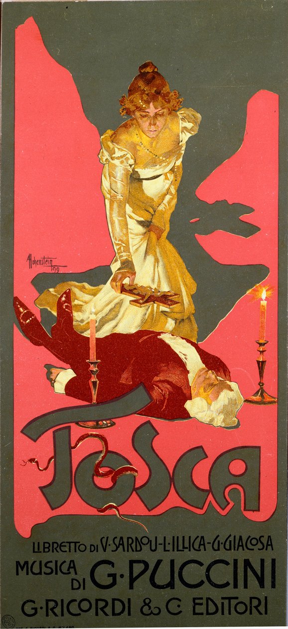 Cartel en estilo Liberty para la ópera “La Tosca” de Giacomo Puccini (1858-1924) 1906. Ilustración de Adolfo Hohenstein (1854-1928) de Adolfo Hohenstein