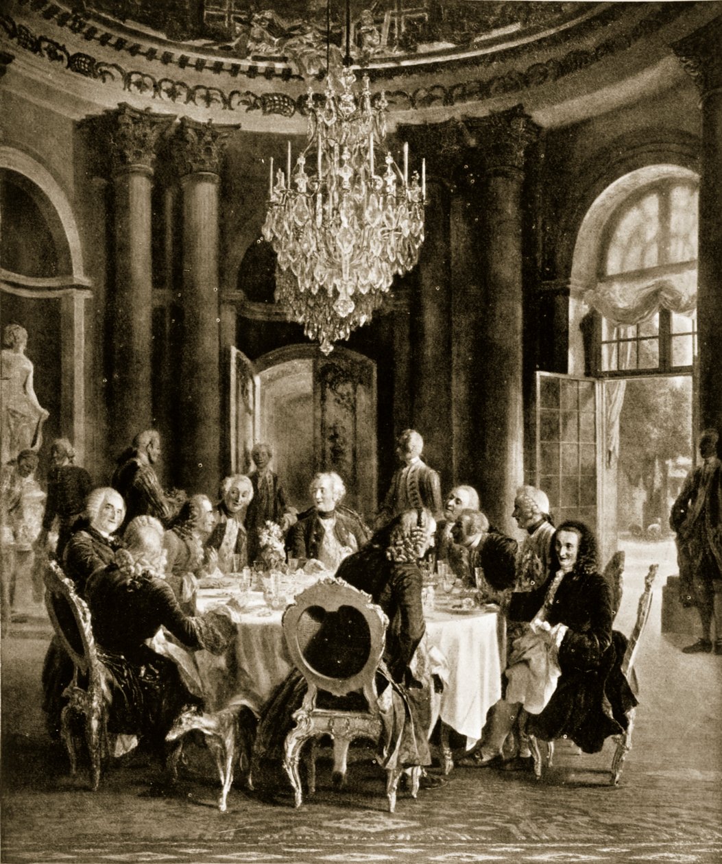 Federico el Grande entreteniendo a Voltaire en Sanssouci, Alemania de Adolph Menzel