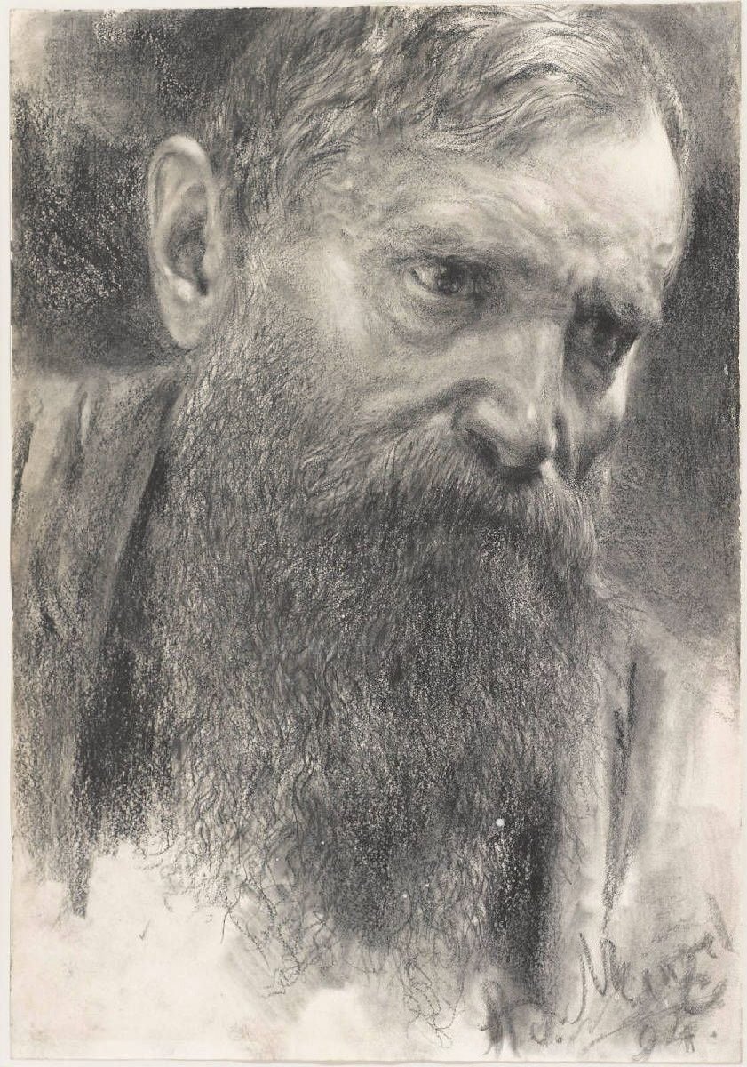 Cabeza de un hombre con barba completa de Adolph Menzel