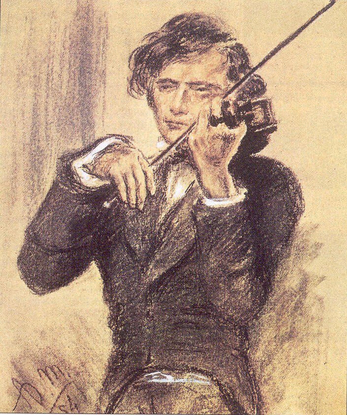 Dibujo a tiza de Joseph Joachim de Adolph Menzel