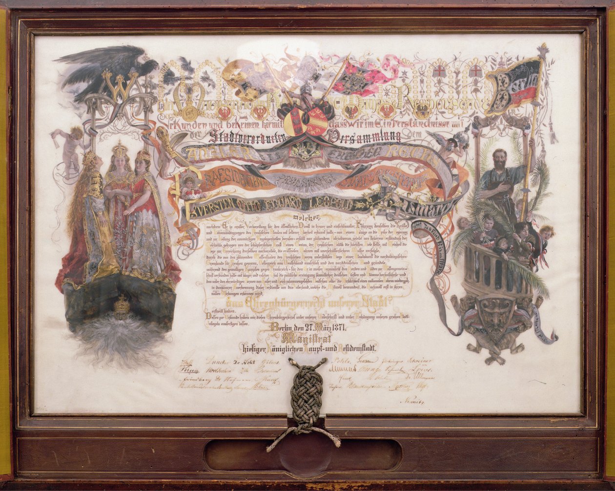 Carta admitiendo a un Ciudadano de Berlín, 27 de marzo de 1871 de Adolph Menzel