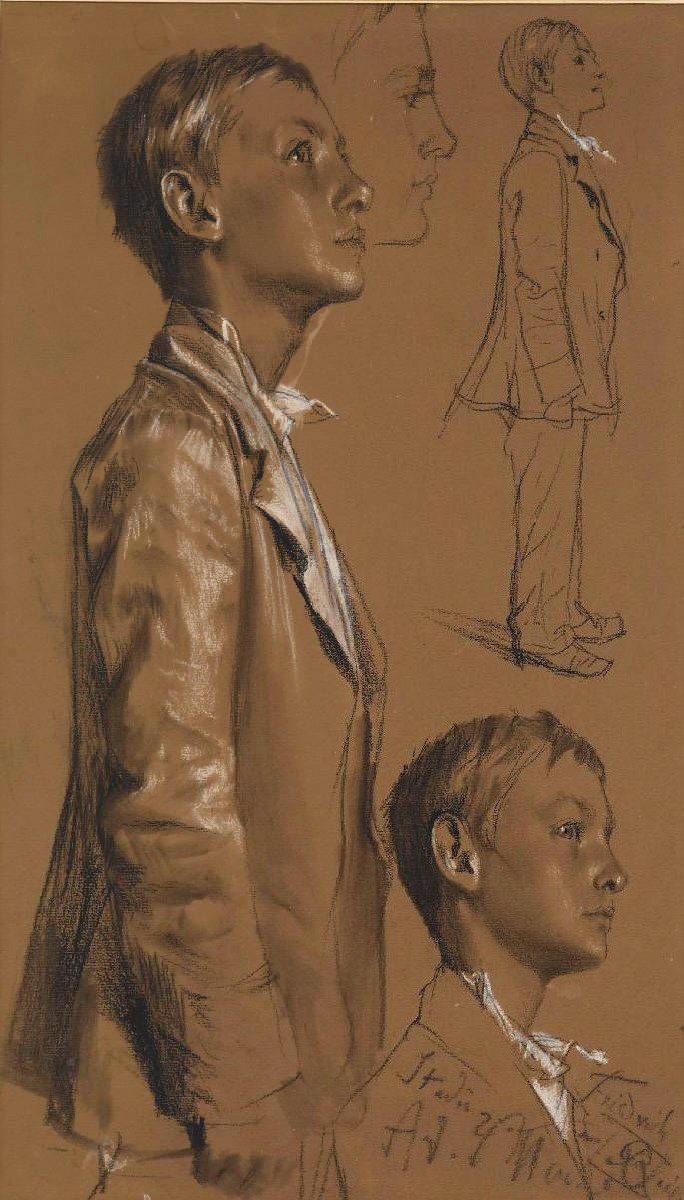 Estudio de modelo de un joven de pie de Adolph Menzel