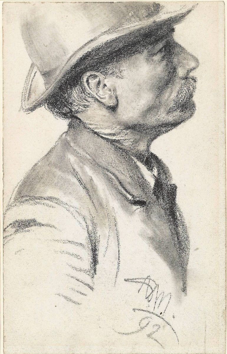 Hombre con bigote y sombrero de Adolph Menzel