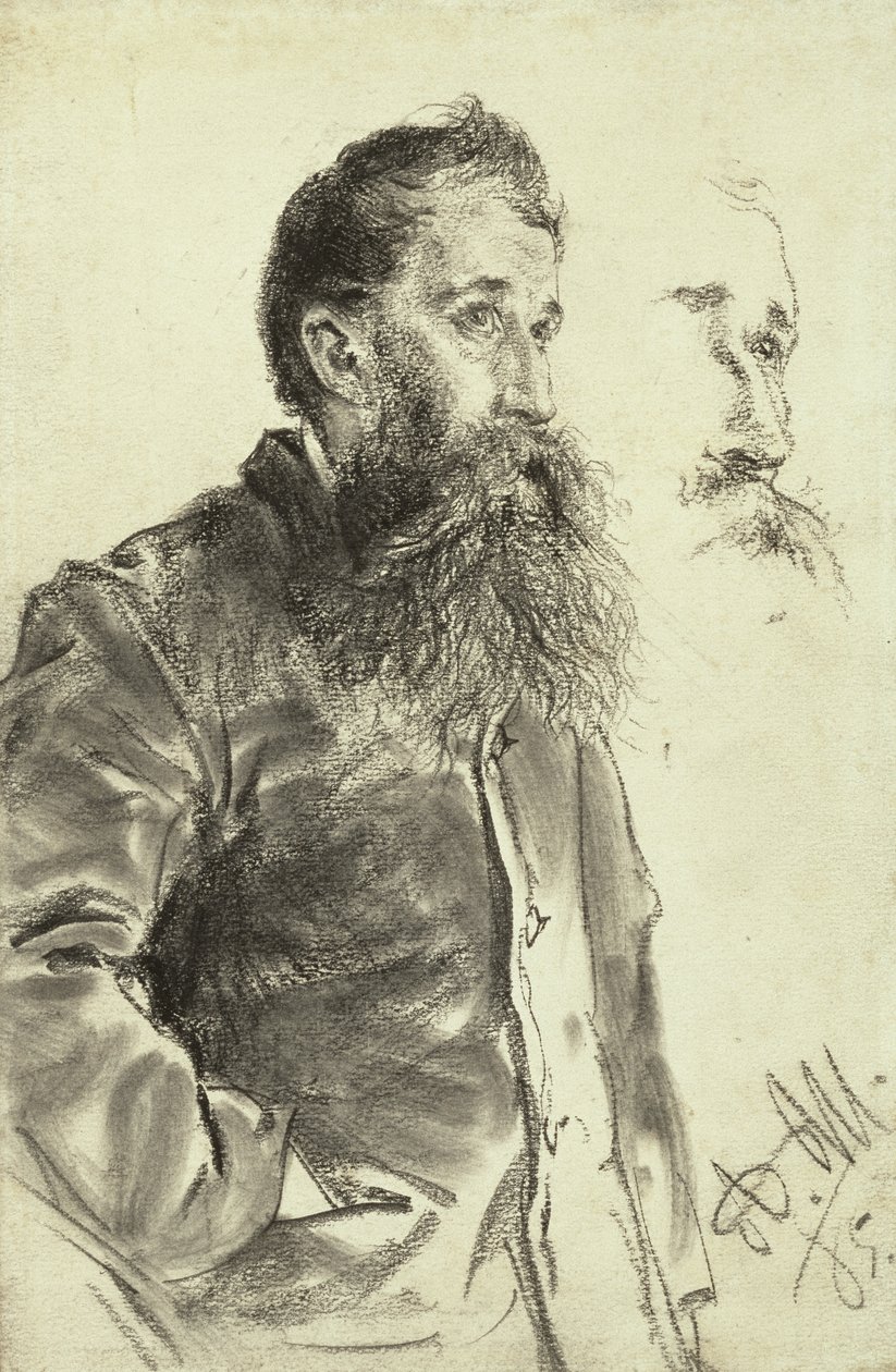 Estudio de un hombre con barba, su mano en el bolsillo de Adolph Menzel