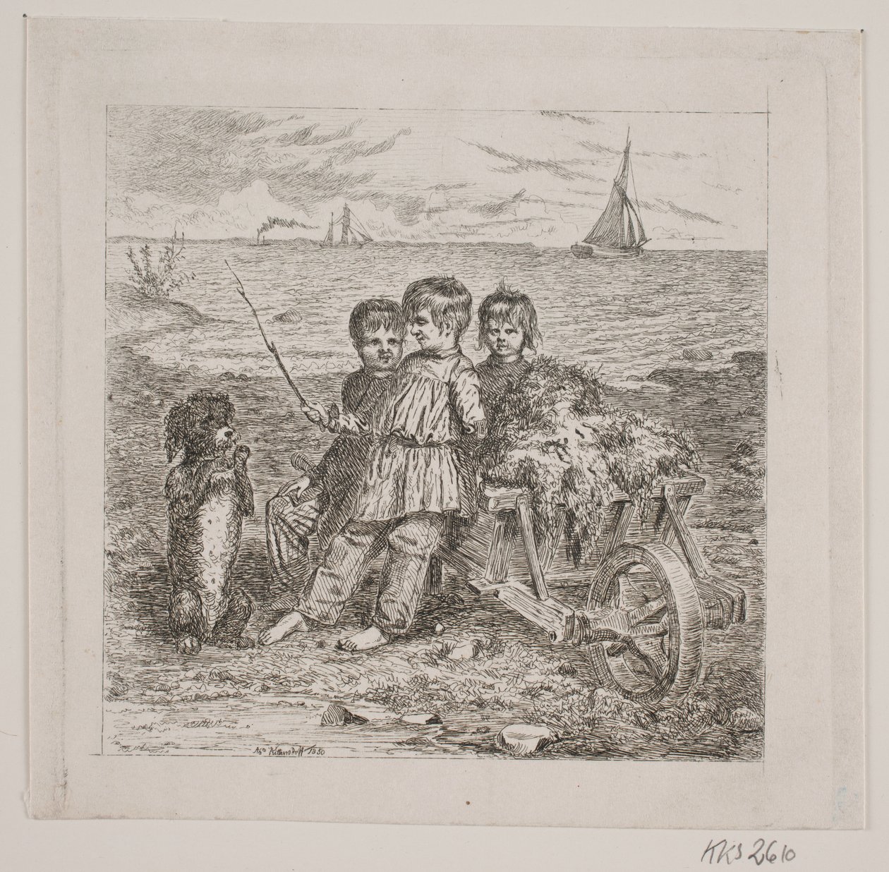 Niños entrenando a un perro de Johan Adolph Kittendorff