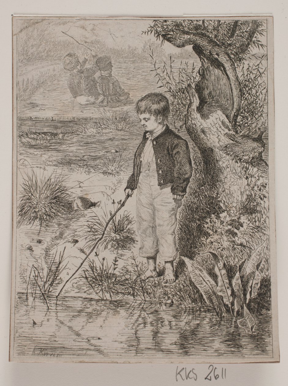 Un niño pescando de Johan Adolph Kittendorff