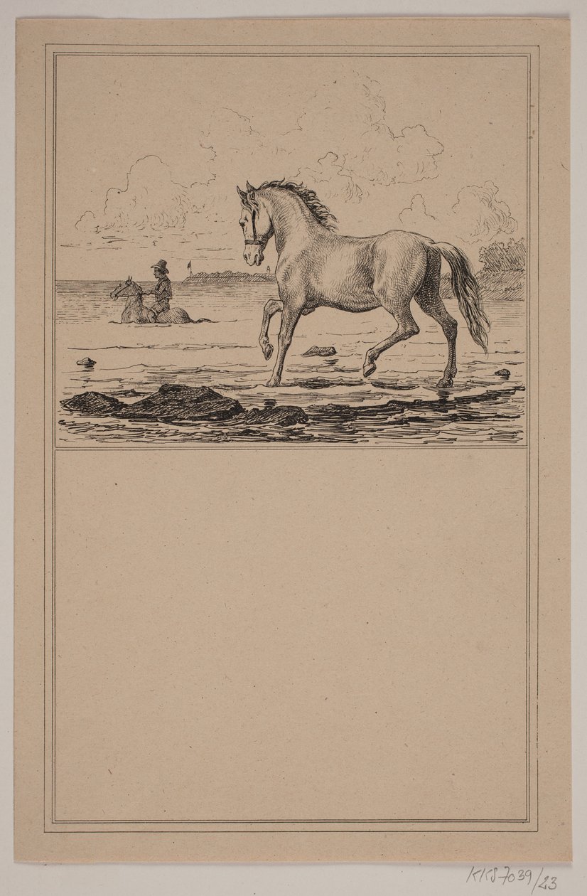 El caballo en el agua. N.º 22 en Chr. Winther y M. Rørbye, "25 Imágenes para niños pequeños" de Johan Adolph Kittendorff
