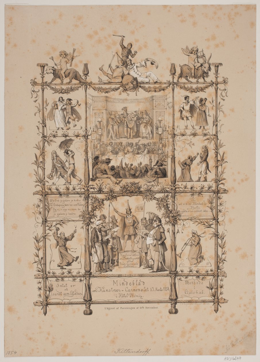 Hoja conmemorativa del carnaval de artistas del 3 de marzo de 1854 de Johan Adolph Kittendorff