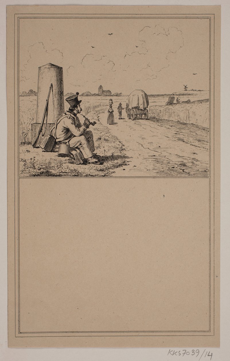 Soldados en marcha. Nr. 13 en Chr. Winther y M. Rørbye, "25 Imágenes para niños pequeños" de Johan Adolph Kittendorff