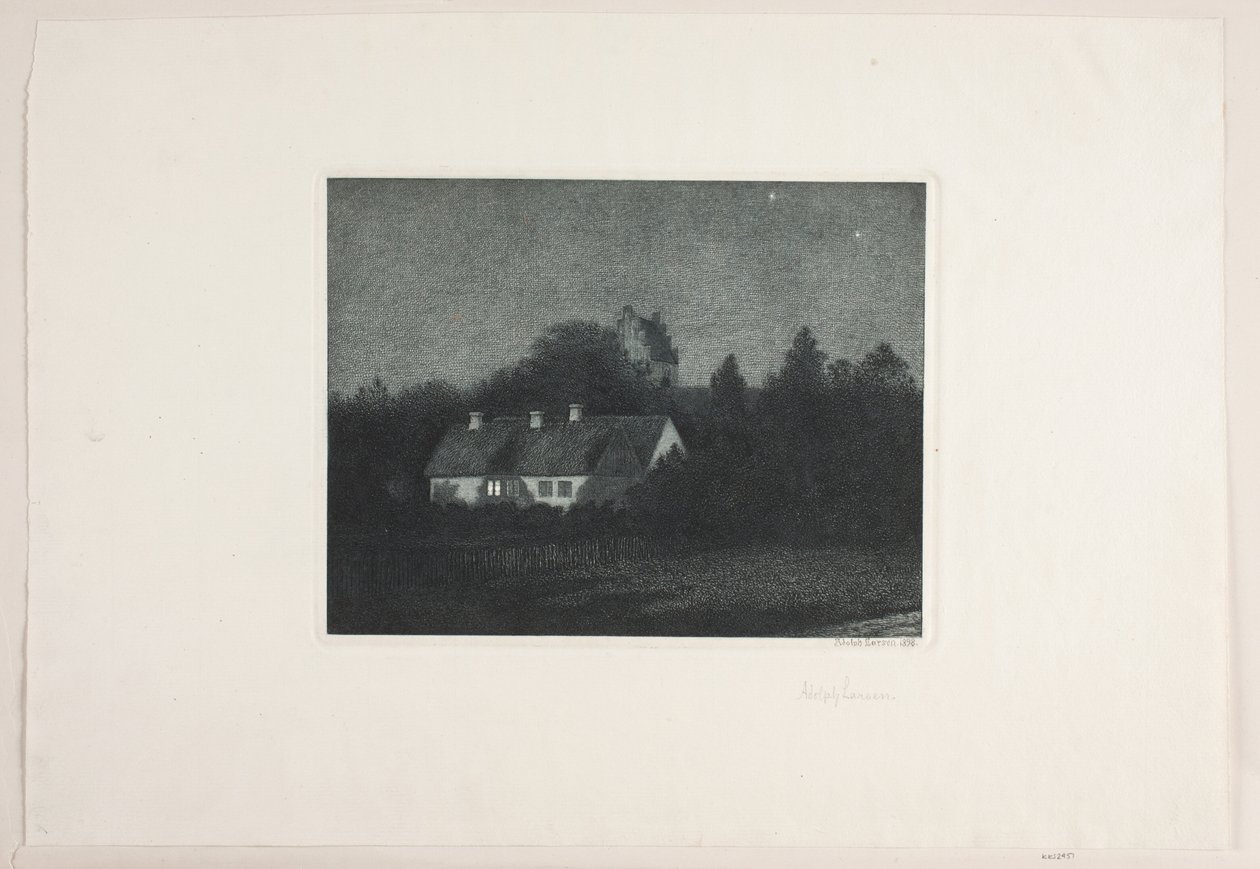 Noche de luna en el pueblo de Borup de Adolph Larsen