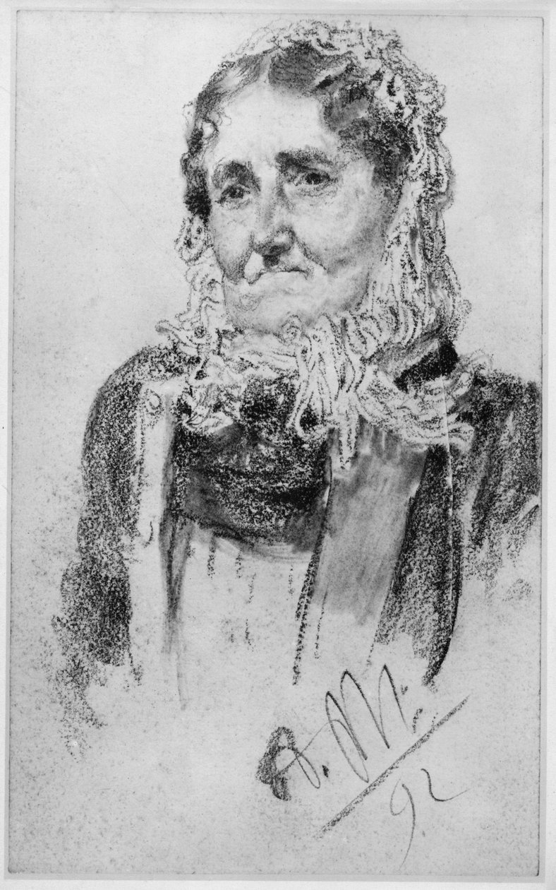 Mujer mayor con un gorro de lana (pañuelo en la cabeza) de Adolph Menzel