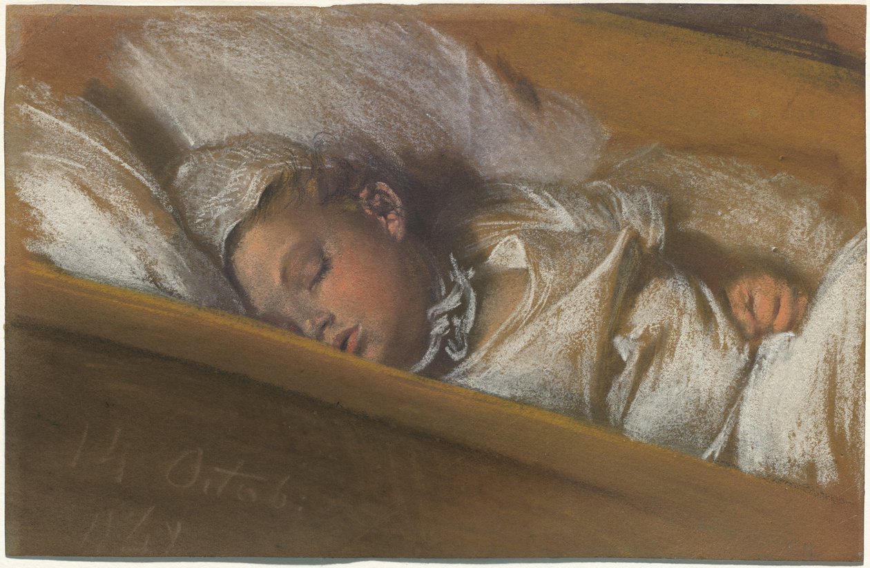 Un infante dormido en su cuna de Adolph Menzel