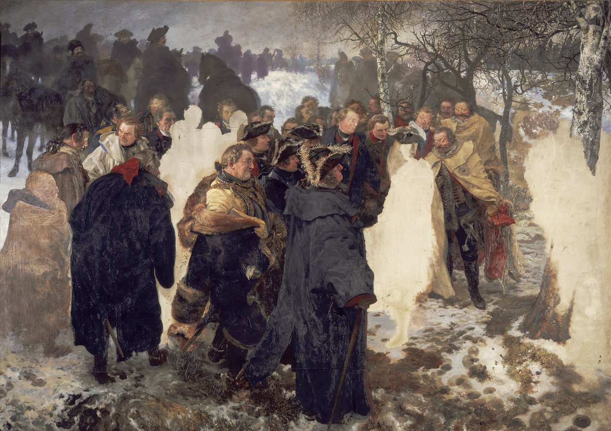 Discurso de Federico el Grande a sus generales antes de la batalla de Leuthen, 1757. Inacabado de Adolph Menzel