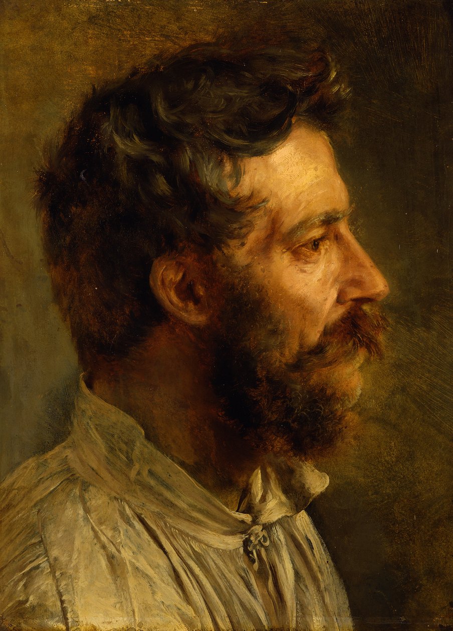 Cabeza de un obrero barbudo de perfil de Adolph Menzel