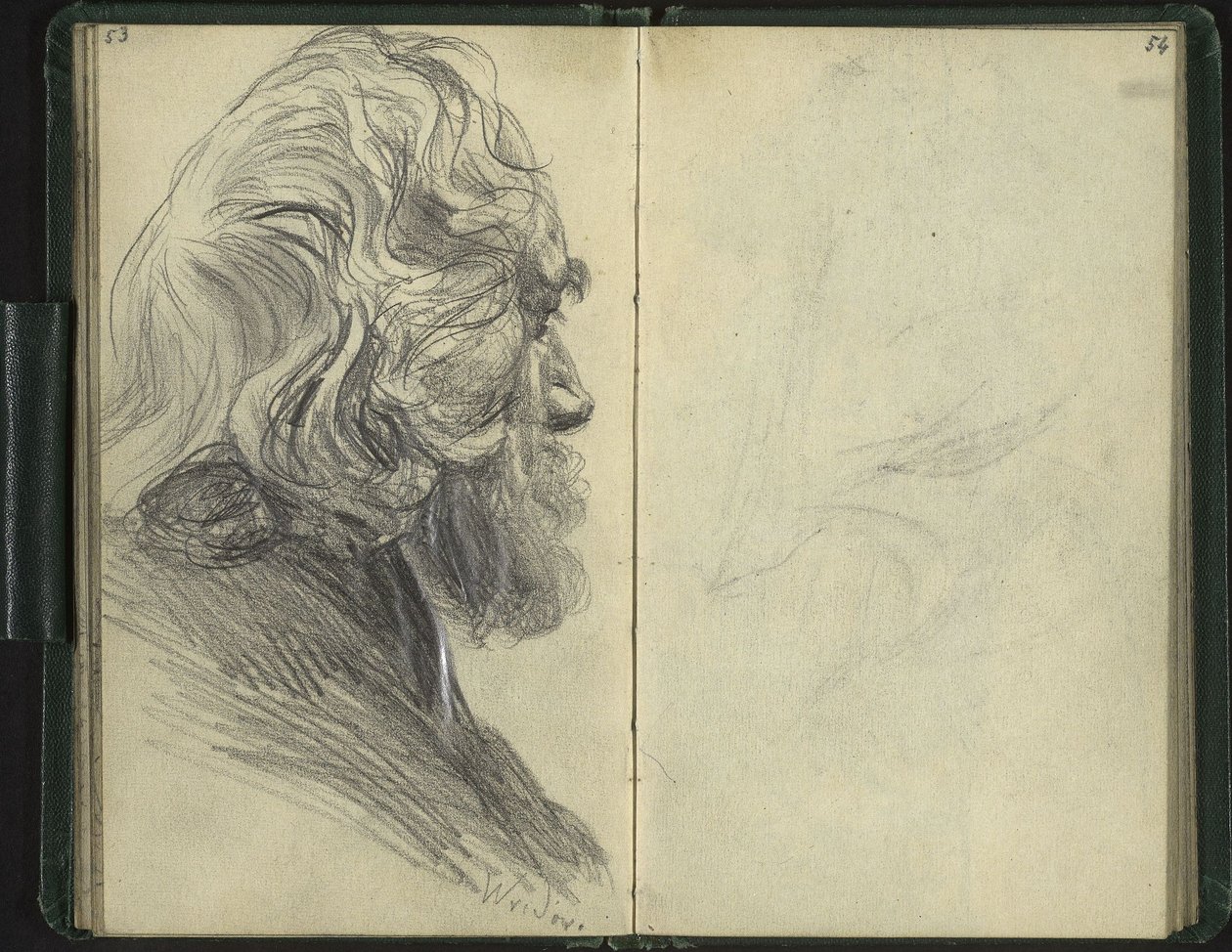 Hombre barbudo de perfil perdido de Adolph Menzel