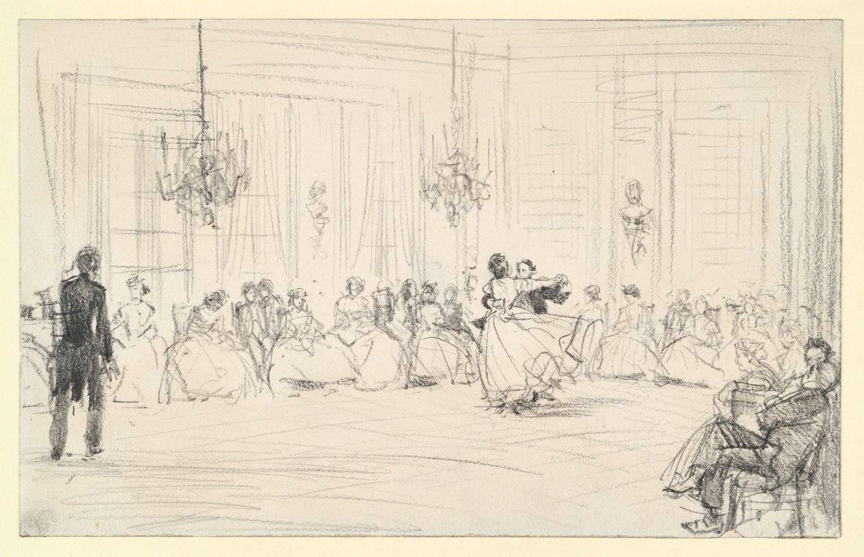 Un baile de gala y una pareja bailando de Adolph Menzel