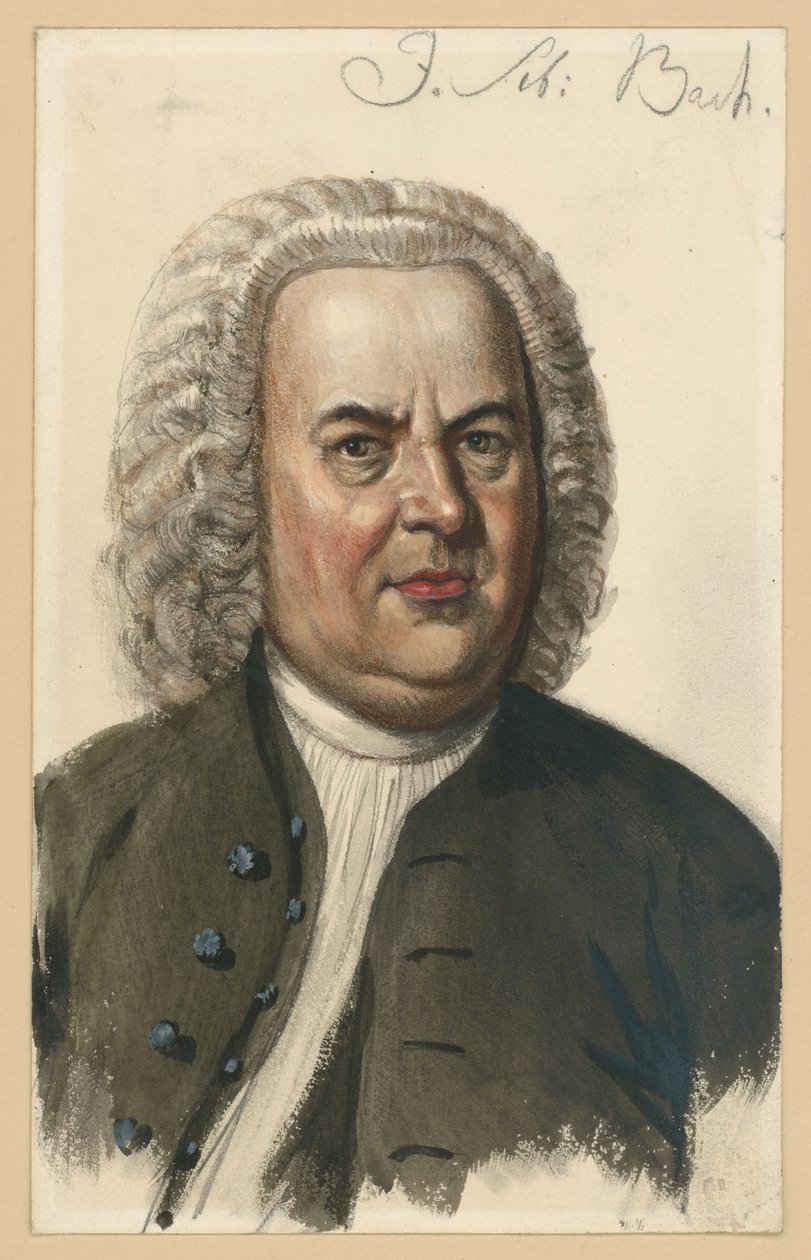 Retrato de Johann Sebastian Bach, retrato de busto de frente según la pintura de Elias Gottlob Haussmann de Adolph Menzel
