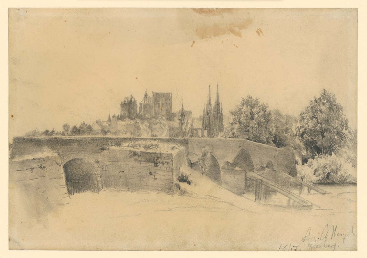 Vista de Marburgo y el puente sobre el Lahn de Adolph Menzel