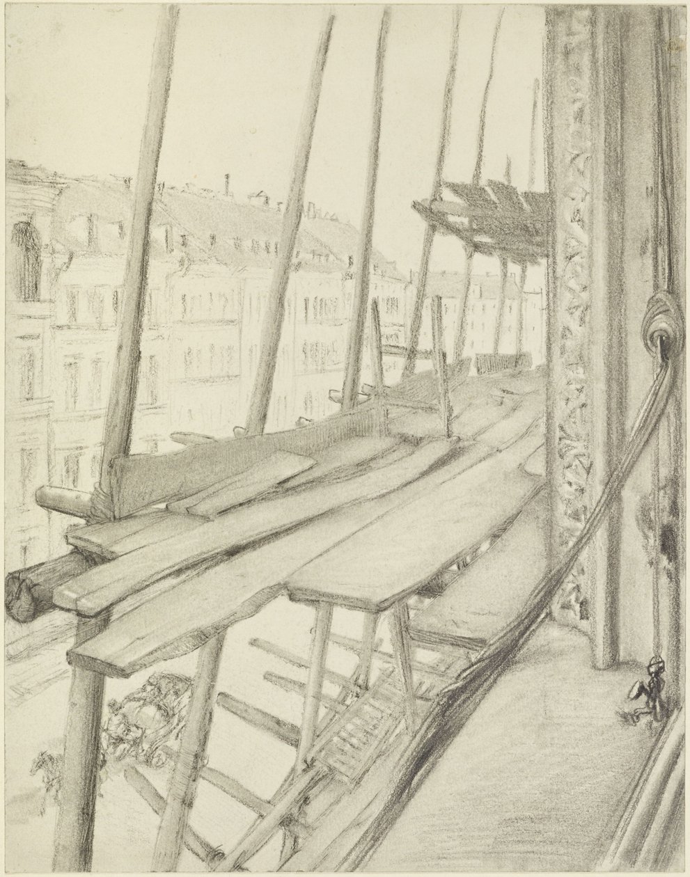 Vista desde la ventana de un andamio y la calle de Adolph Menzel
