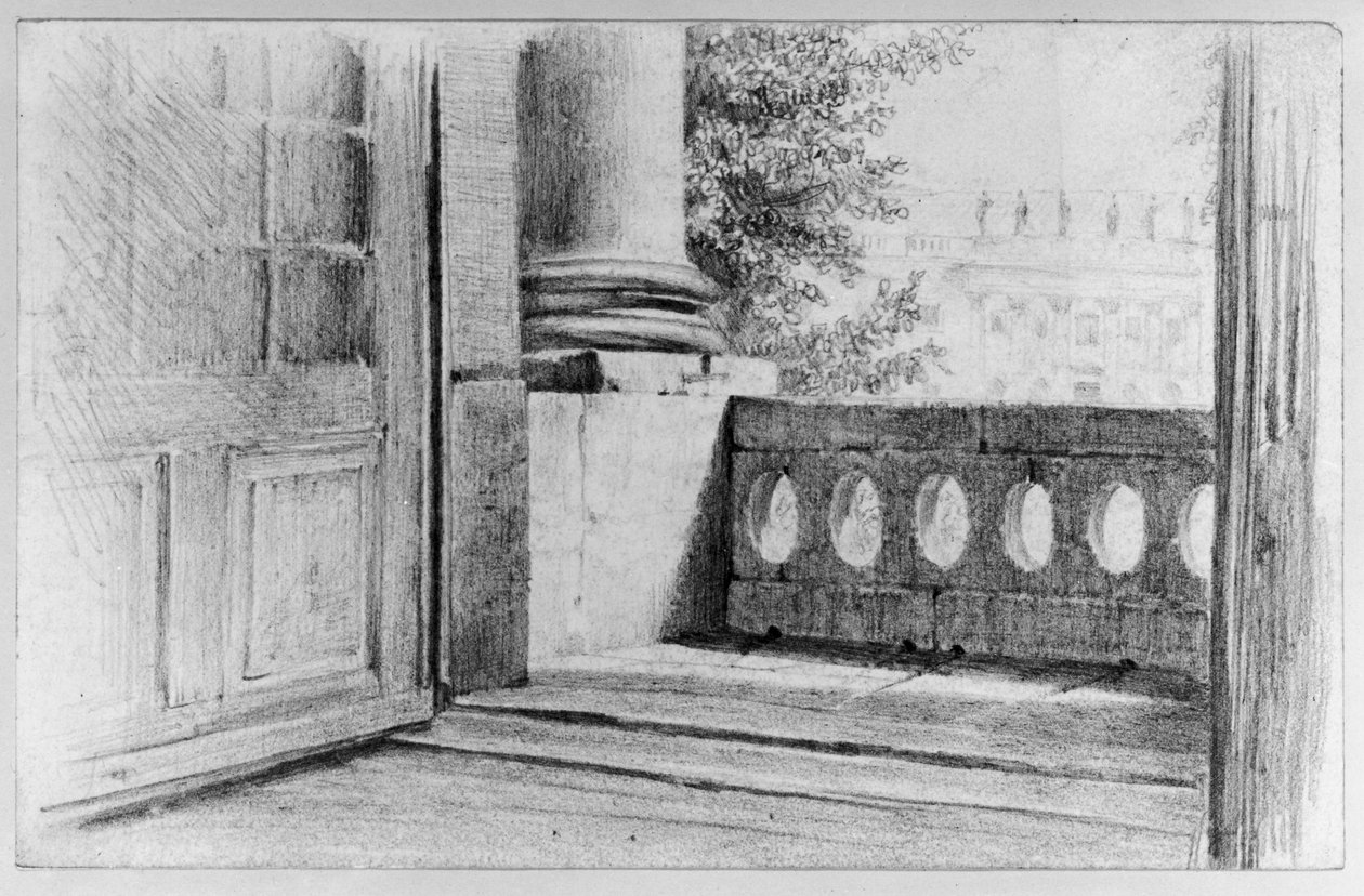Vista desde la Biblioteca Real hacia el saliente central del lateral este de la Ópera de Berlín de Adolph Menzel