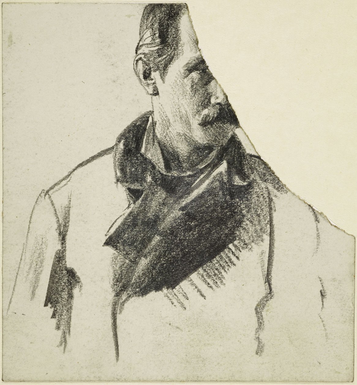 Retrato de busto de un hombre con bigote, con la cabeza girada hacia la derecha de Adolph Menzel