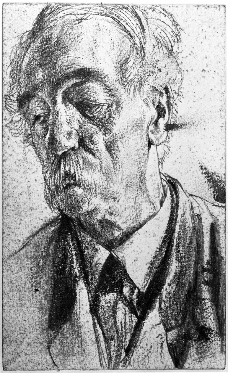 Retrato de medio cuerpo de un hombre mayor con bigote de Adolph Menzel