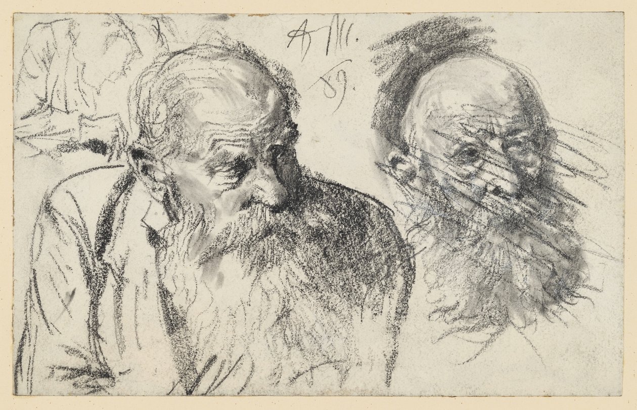 Retrato de busto de un anciano barbudo y cabeza de un anciano barbudo (descartado) de Adolph Menzel