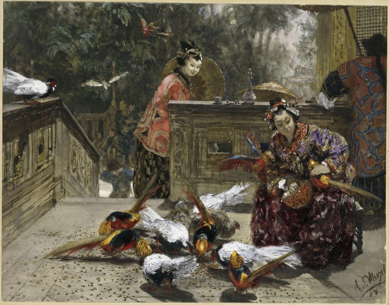 Mujeres chinas con faisanes. Del «Álbum infantil» de Adolph Menzel