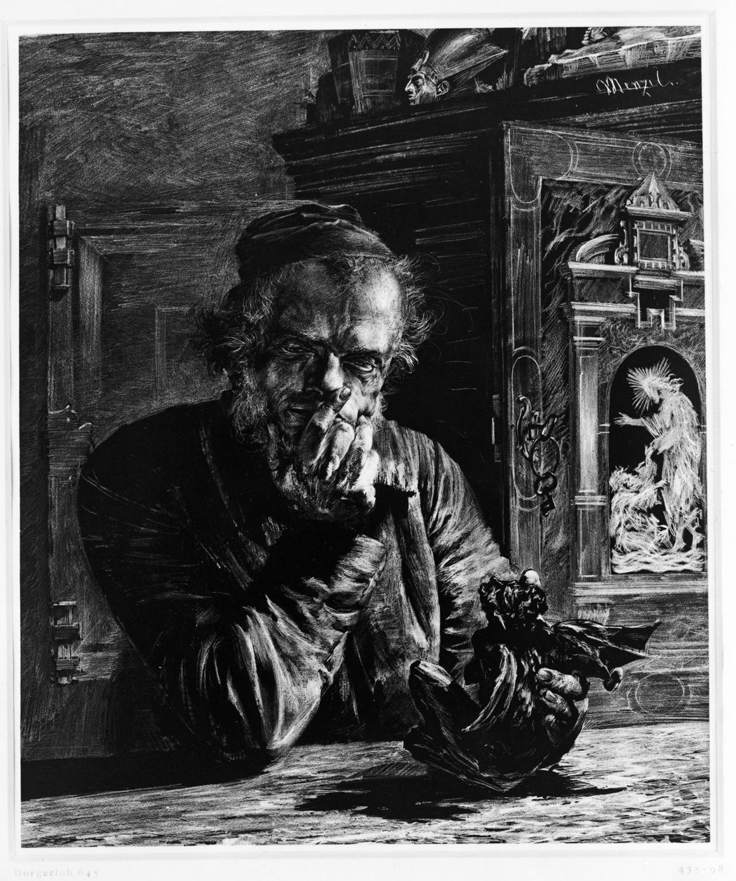 El anticuario (autorretrato de Menzel, también conocido como «El coleccionista de arte» o «El demonio») de Adolph Menzel