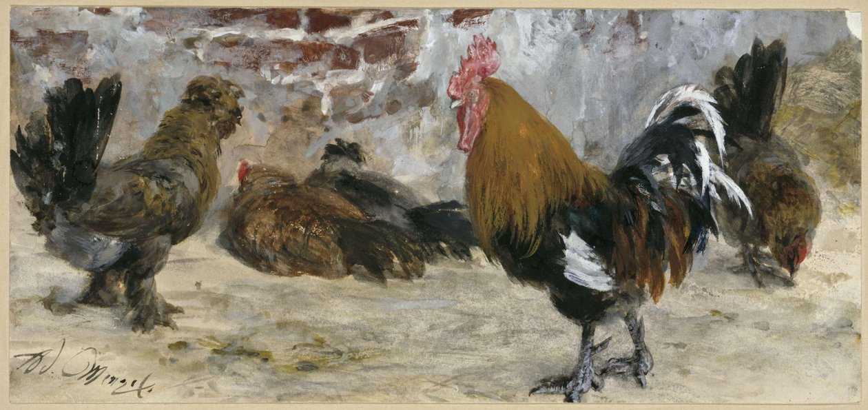 El gallo y las gallinas. Del «Álbum infantil» de Adolph Menzel
