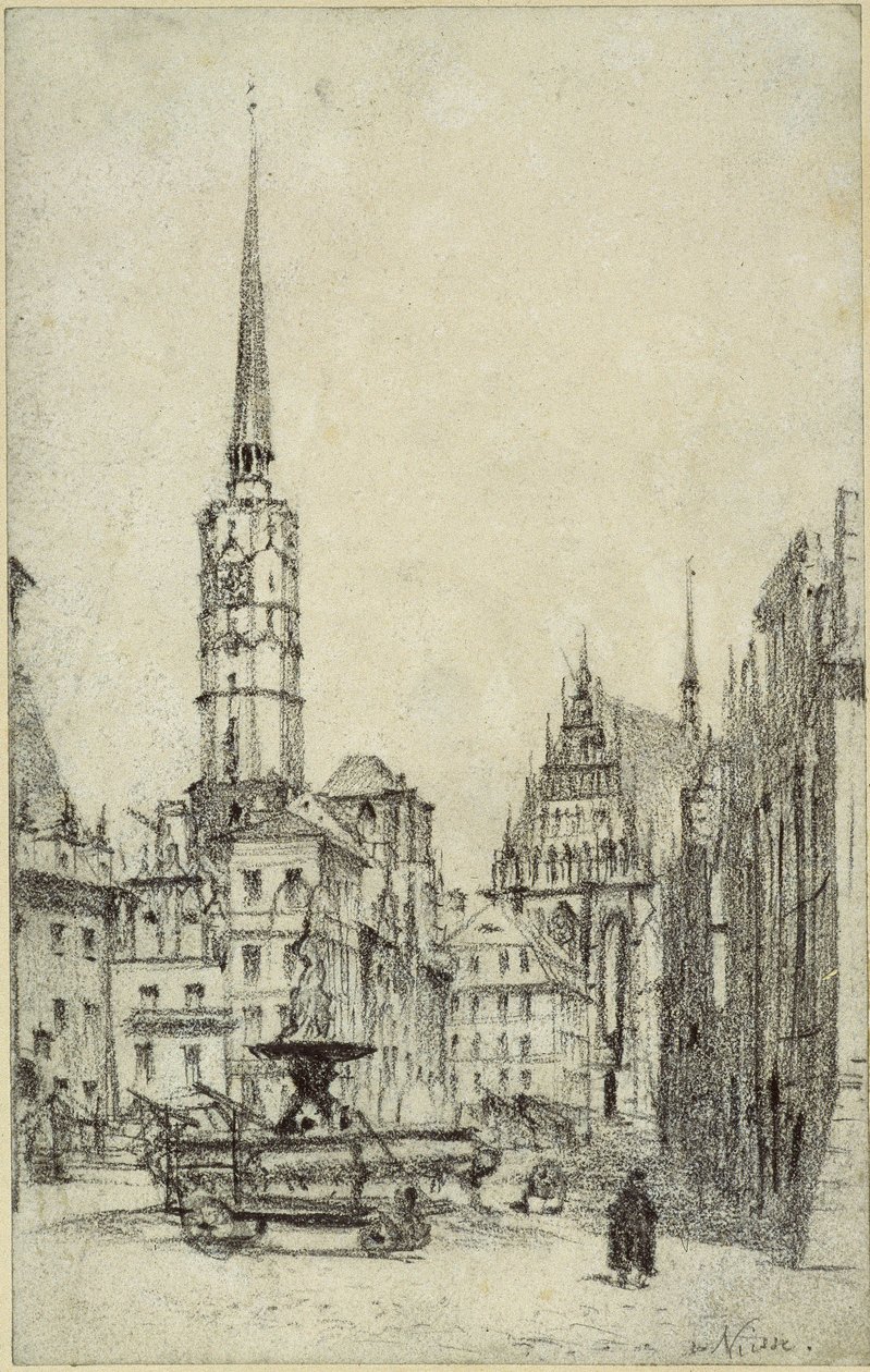 La plaza del mercado de Neisse de Adolph Menzel