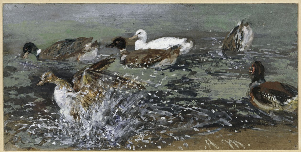 Los patos en el agua. Del «Álbum infantil» de Adolph Menzel