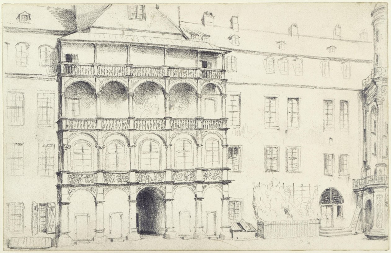 El lado norte del gran patio del castillo de Dresde de Adolph Menzel