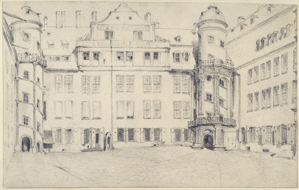 El lado oeste del gran patio del castillo de Dresde de Adolph Menzel