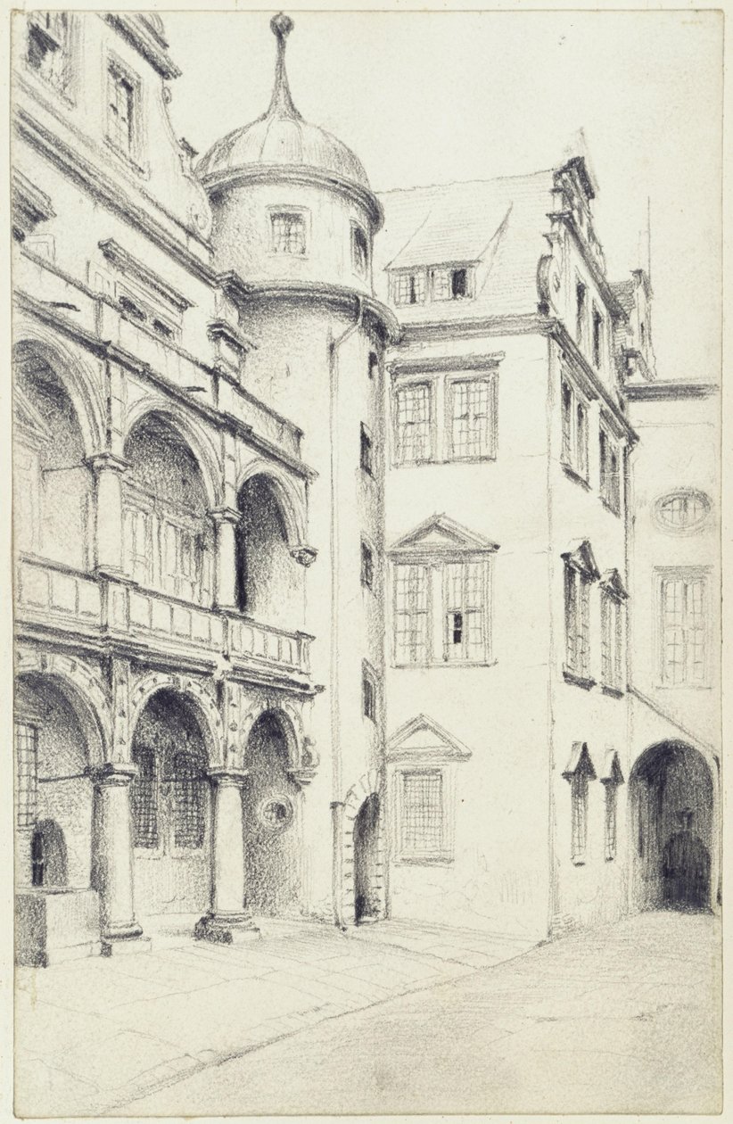 La esquina suroeste del patio del Pequeño Palacio de Dresde de Adolph Menzel