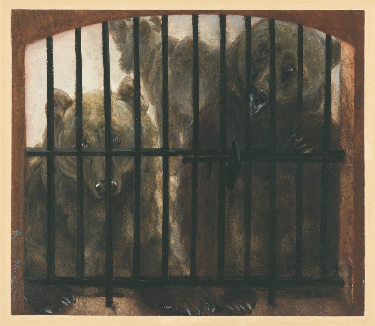 Tres osos en una jaula. Del «Álbum infantil» de Adolph Menzel