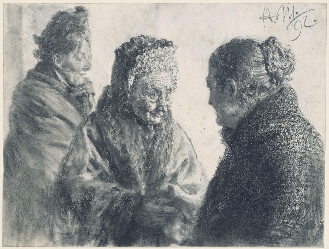 Tres mujeres, envueltas en mantones de Adolph Menzel