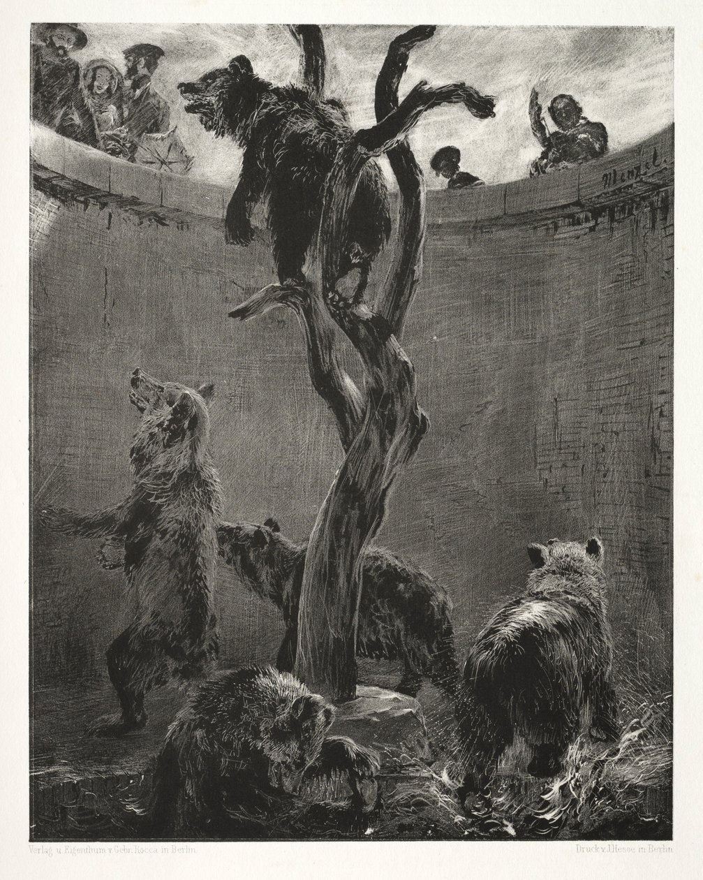 Ensayo sobre piedra con pincel y raspador: El foso de los osos, 1851 de Adolph Menzel