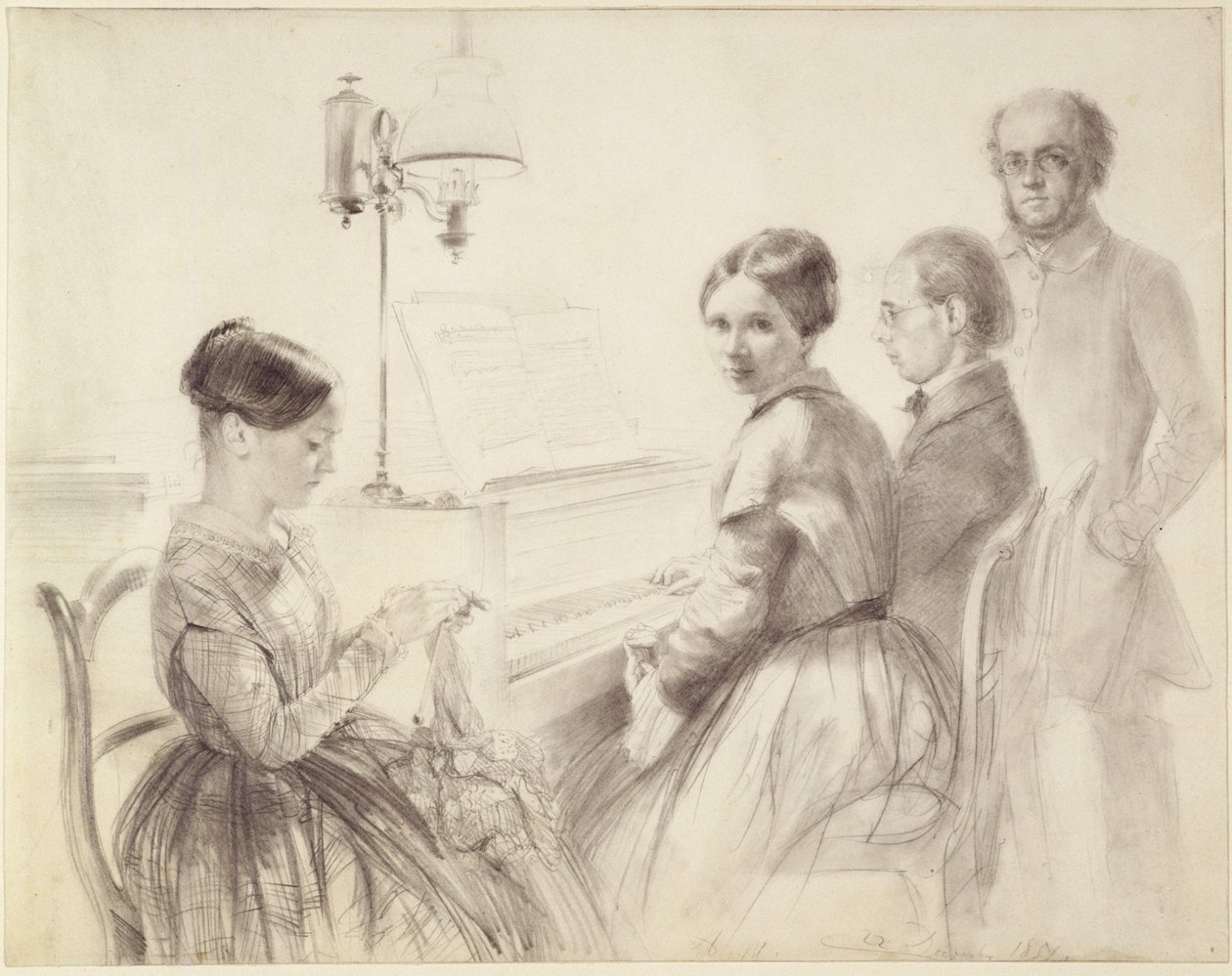 Una familia junto al piano de cola de Adolph Menzel