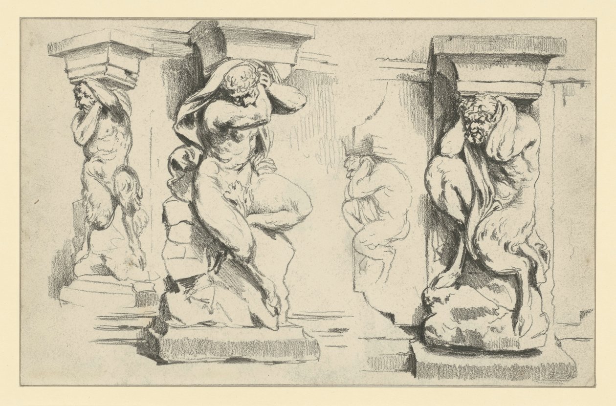 Consolas con figuras de faunos en la galería arqueada del suroeste del Zwinger de Dresde de Adolph Menzel
