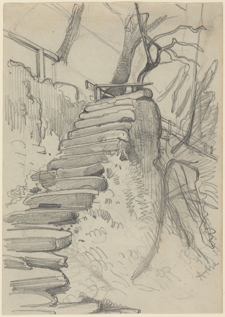Escalera de piedra en un jardín de Adolph Menzel