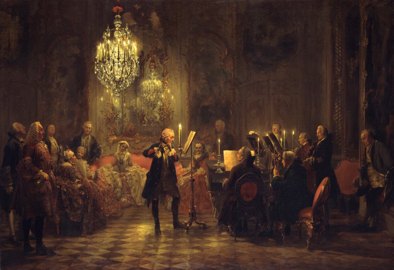 Concierto de flauta del rey Federico II en Sanssouci de Adolph Menzel