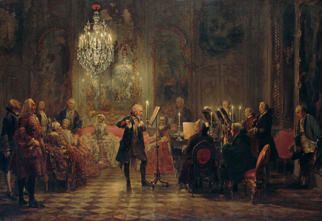 Concierto de flauta con Federico el Grande en Sanssouci, 1850-1852 de Adolph Menzel