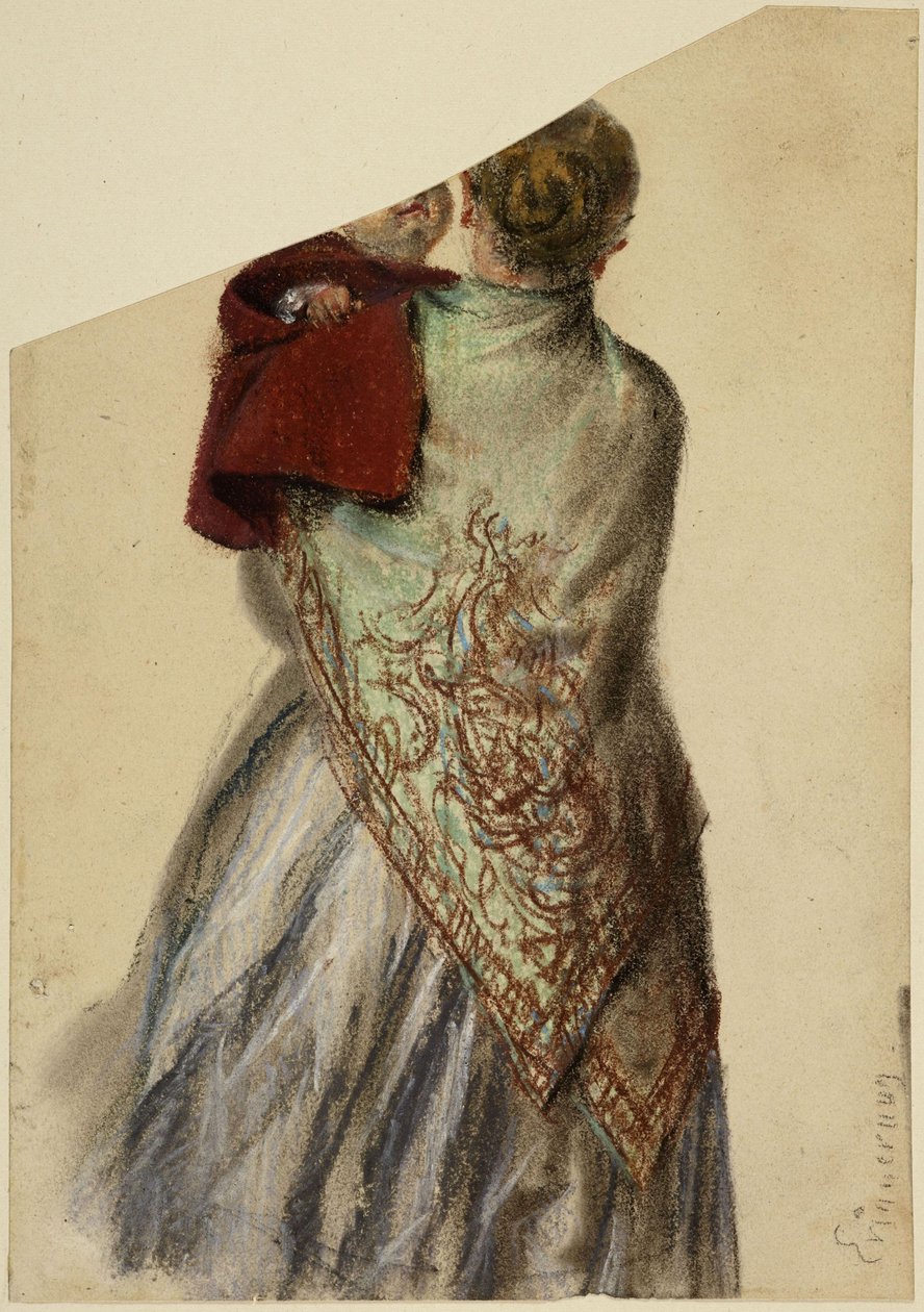 Mujer con un niño pequeño en brazos de Adolph Menzel